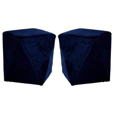 Kit 02 Puffs Sala de Estar Blois Veludo Azul Marinho