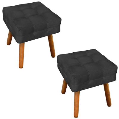 Kit 2 Puffs Decorativos Pés Palito Karen Suede Preto