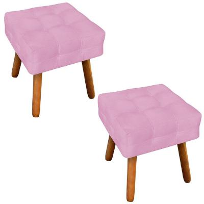 Kit 2 Puffs Decorativos Pés Palito Karen Suede Rosa