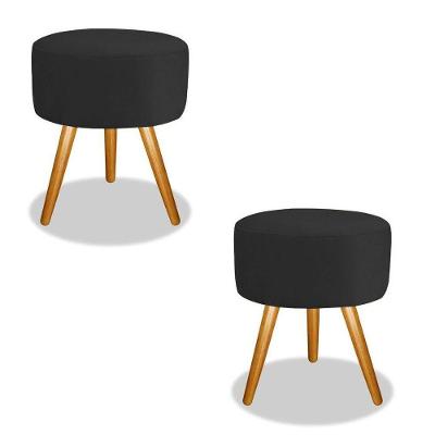 Kit 2 Puff Suede Preto/Black Para Sala, Quarto E Bancada