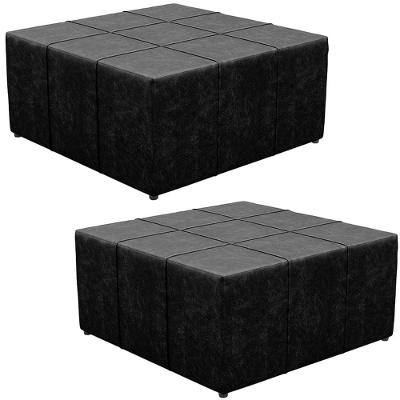 Kit 2 Puffs Quadrado Milano 90x90cm W01 Couríssimo Preto