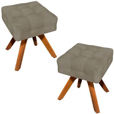 Kit 2 Puffs Decorativos Base Giratória Karen Suede Nude