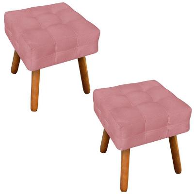 Kit 2 Puffs Decorativos Pés Palito Karen Suede Rosê