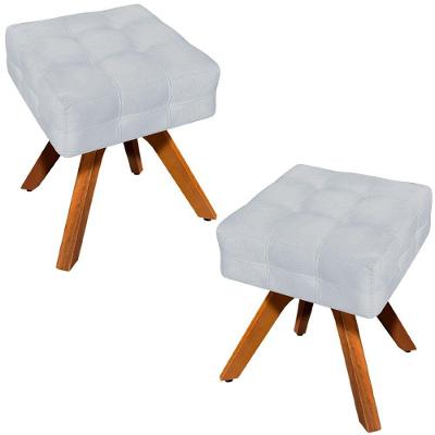 Kit 2 Puffs Decorativos Base Giratória Karen Suede Cinza