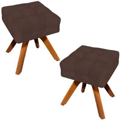 Kit 2 Puffs Decorativos Base Giratória Karen Suede Marrom