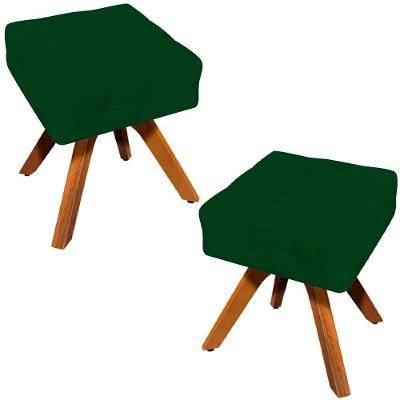 Kit 2 Puffs Decorativos Base Giratória Karen Suede Verde