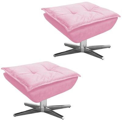Kit 2 Puff'S Decorativos Base Giratória Cromada Charger Suede Rosa G19 - Gran Belo