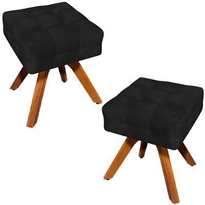 Kit 2 Puffs Decorativos Base Giratória Karen Suede Preto