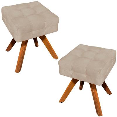 Kit 2 Puffs Decorativos Base Giratória Karen Suede Bege
