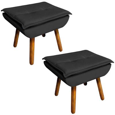 Kit 2 Puff'S Decorativos Pés Palito Charger Veludo Preto G19 - Gran Belo