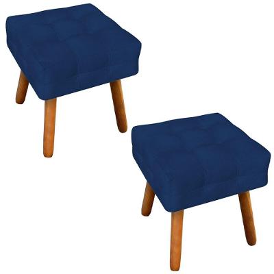 Kit 2 Puffs Decorativos Pés Palito Karen Suede Azul Marinho