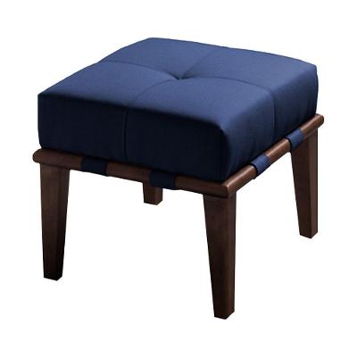 Puff 45cm Martínez Veludo Pés Madeira Azul/imbúia