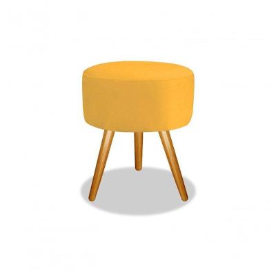 Puf Puff Para Sala E Hall De Entrada Redondo Suede Amarelo Pés Palito