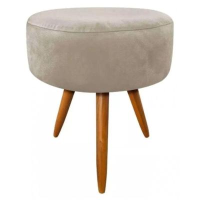 Puf Puff Banqueta Magnus Redondo Suede Bege Pés Palito Castanho