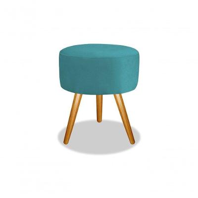Puf, Puff Para Sala Recepção Hall De Entrada Redondo Pé Palito Suede Azul Tiffany