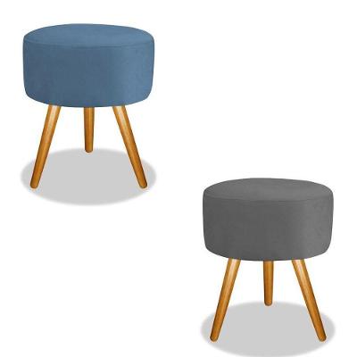 Puf Puff Para Sala E Hall De Entrada Combo 1Cinza E 1 Azul Marinho