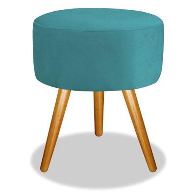 Puf Puff Banqueta Magnus Redondo Suede Azul Tiffany Pé Palito