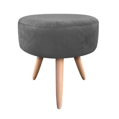 Puff Banqueta Berlim Redondo Suede Grafite Pés Natural