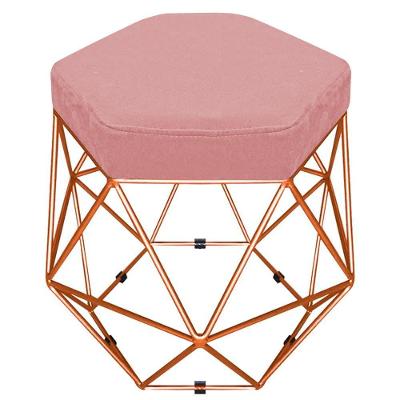Puff Banco Aramado Hexagonal Base Eiffel Bronze Rosê