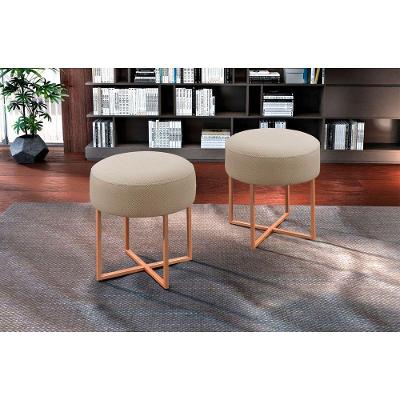 Puff Banqueta Otávio Luxo Base Bronze Castellar Móbile Bege
