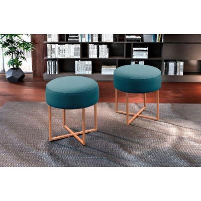 Puff Banqueta Otávio Luxo Base Bronze Castellar Móbile Azul