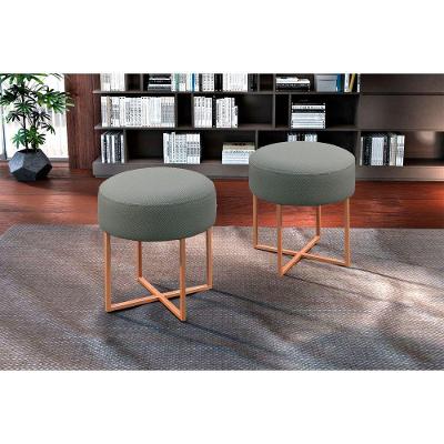 Puff Banqueta Otávio Luxo Base Bronze Castellar Móbile Cinza