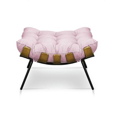 Puff Costela Suede Rosa Bebê Base Metal