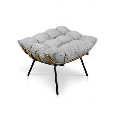 Puff Costela Suede Cinza Base Metal