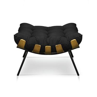 Puff Costela Suede Preto Base Metal