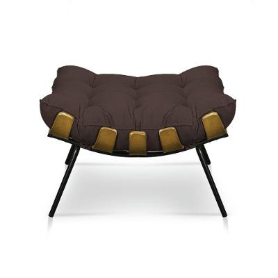 Puff Costela Suede Marrom Base Metal