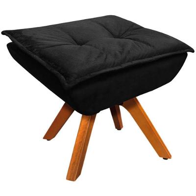 Puff Decorativo Base Giratória Em Madeira Charger Suede Preto G19 - Gran Belo