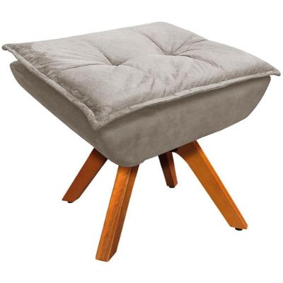 Puff Decorativo Base Giratória Em Madeira Charger Suede Nude G19 - Gran Belo