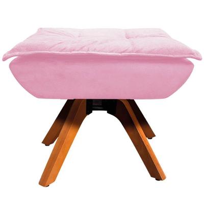 Puff Decorativo Base Giratória Em Madeira Charger Suede Rosa