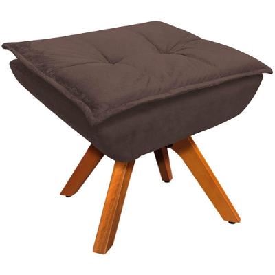Puff Decorativo Base Giratória Em Madeira Charger Suede Marrom G19 - Gran Belo