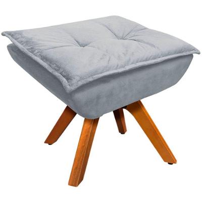Puff Decorativo Base Giratória Em Madeira Charger Suede Cinza G19 - Gran Belo