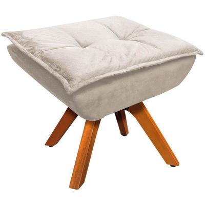 Puff Decorativo Base Giratória Em Madeira Charger Suede Bege G19 - Gran Belo