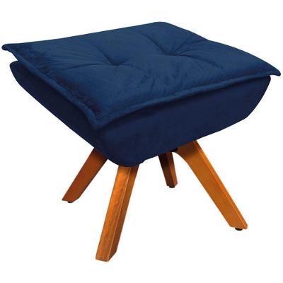 Puff Decorativo Base Giratória Em Madeira Charger Suede Azul Marinho G19 - Gran Belo