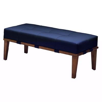 Puff Decorativo 100cm Martínez Veludo Pés Madeira Azul/mel