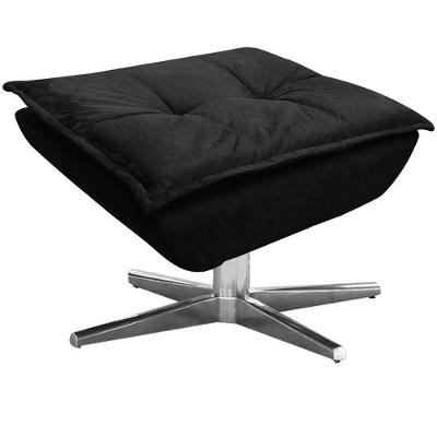 Puff Decorativo Base Giratória Cromada Charger Suede Preto
