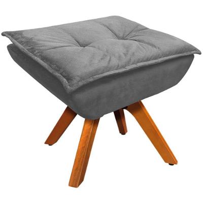 Puff Decorativo Base Giratória Em Madeira Charger Suede Grafite G19 - Gran Belo