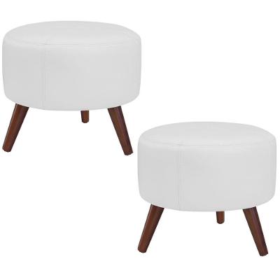 Kit 02 Puffs Decorativos Redondo Couro Branco Fosco