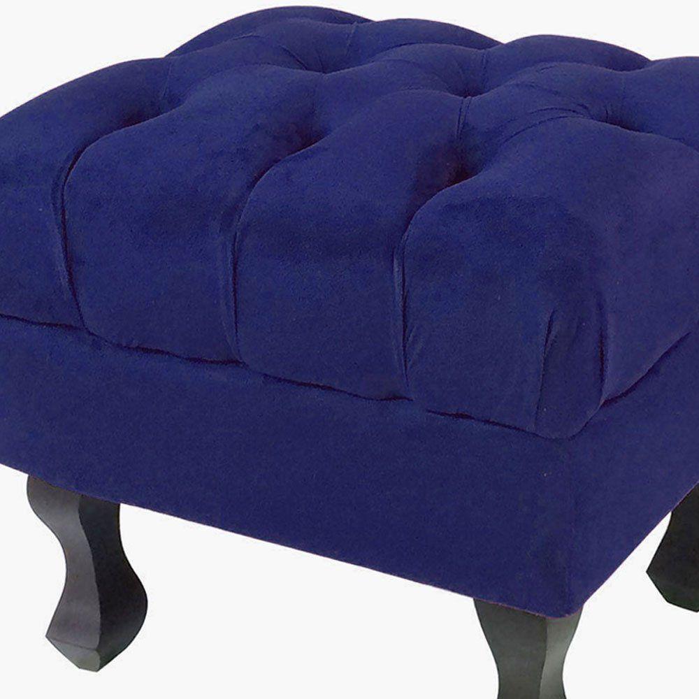 Kit 02 Puff Retrô Luis Xv Capitonê Suede Azul Marinho - 1