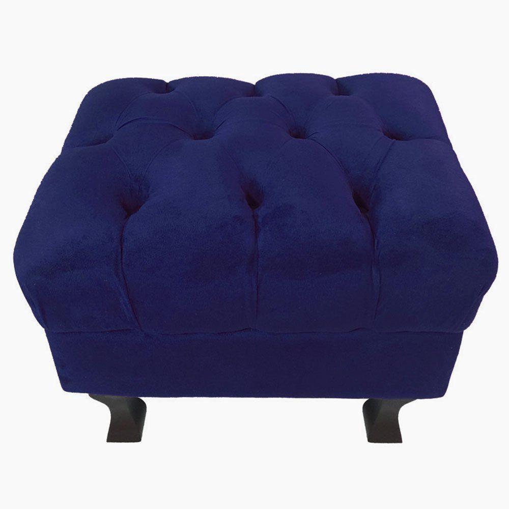 Kit 02 Puff Retrô Luis Xv Capitonê Suede Azul Marinho - 2