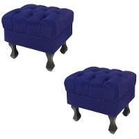 Kit 02 Puff Retrô Luis Xv Capitonê Suede Azul Marinho - 4
