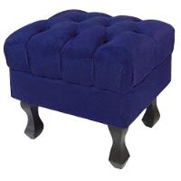 Kit 02 Puff Retrô Luis Xv Capitonê Suede Azul Marinho - 3