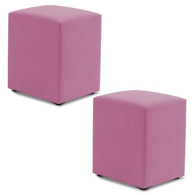 Kit 02 Puffs Decorativos Sala De Estar Quadrado 36x47cm Suede Rosa - Desk Design