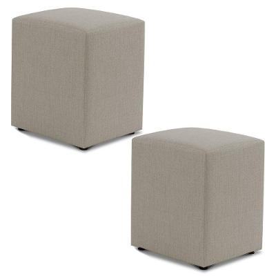 Kit 02 Puffs Decorativos Sala De Estar Quadrado 36x47cm Linho Bege - Desk Design