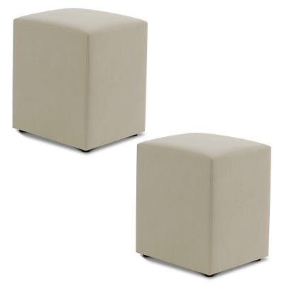 Kit 02 Puffs Decorativos Sala De Estar Quadrado 36x47cm Suede Bege - Desk Design