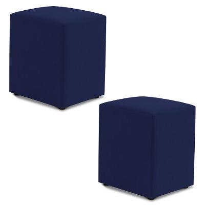 Kit 02 Puffs Decorativos Sala De Estar Quadrado 36x47cm Suede Azul Marinho - Desk Design