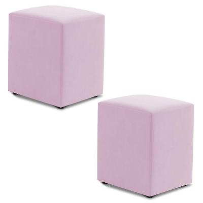 Kit 02 Puffs Decorativos Sala De Estar Quadrado 36x47cm Sintético Rosa Bebê - Desk Design